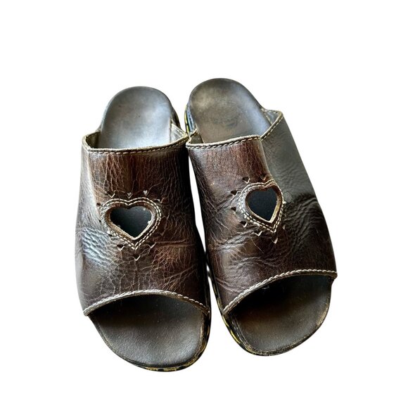 Vintage Dr. Martens Heart Cutout Leather Slide Sandals Brown US 12 Made in Engla - Picture 1 of 9
